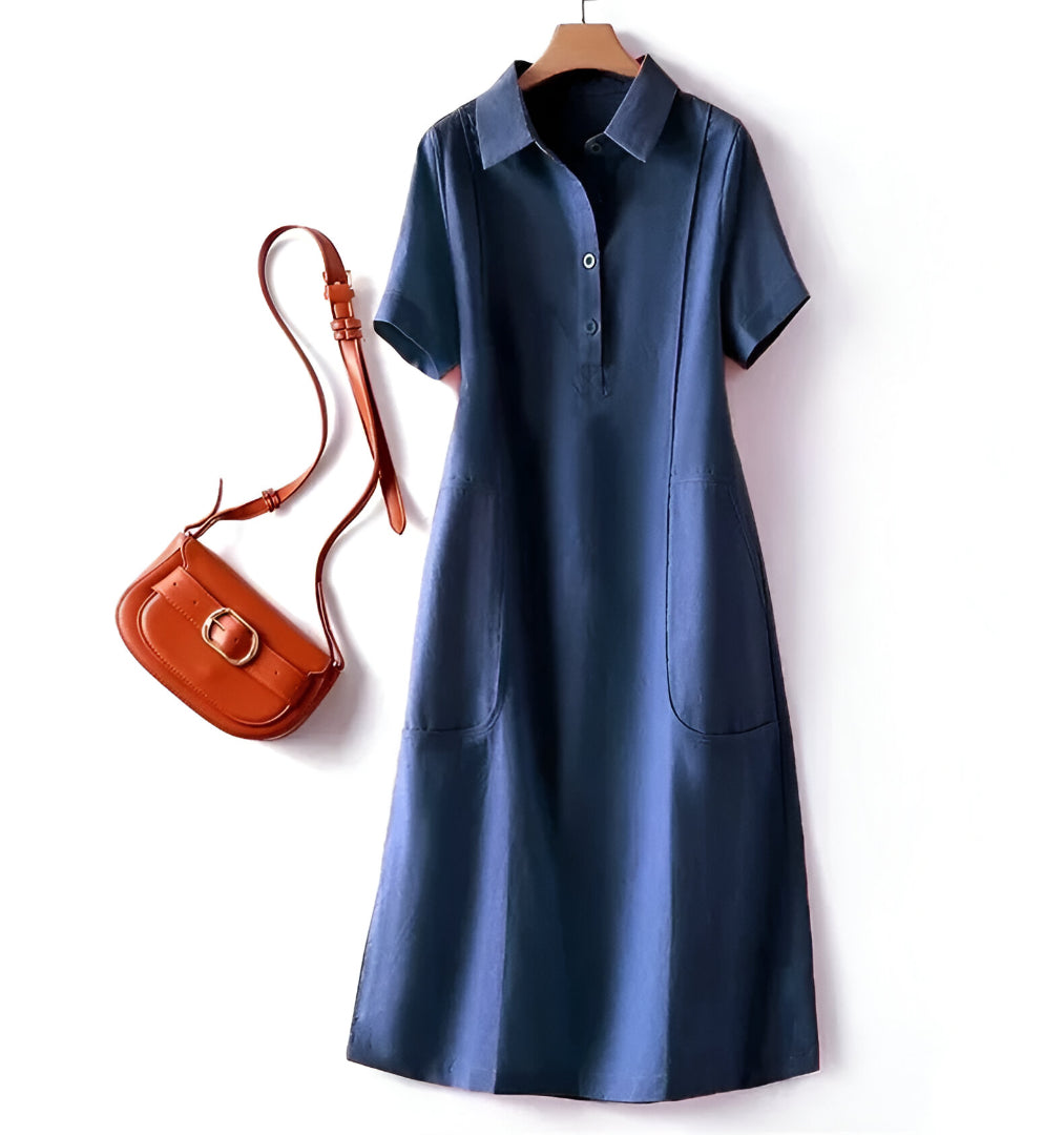 Terracotta A-Line Polo Shirt Dress With Pockets