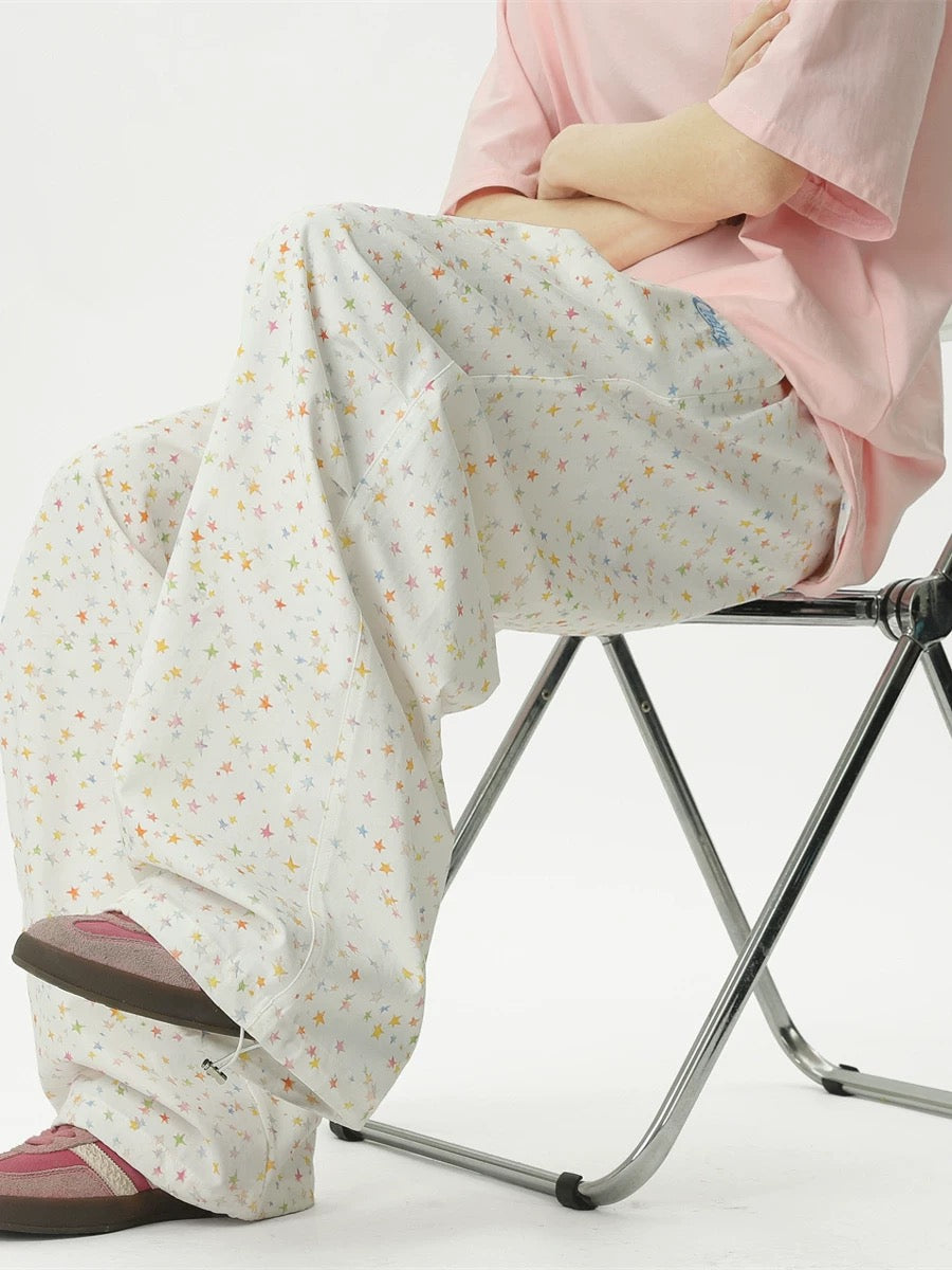 Unisex Summer Casual Star Print Wide Leg Pants
