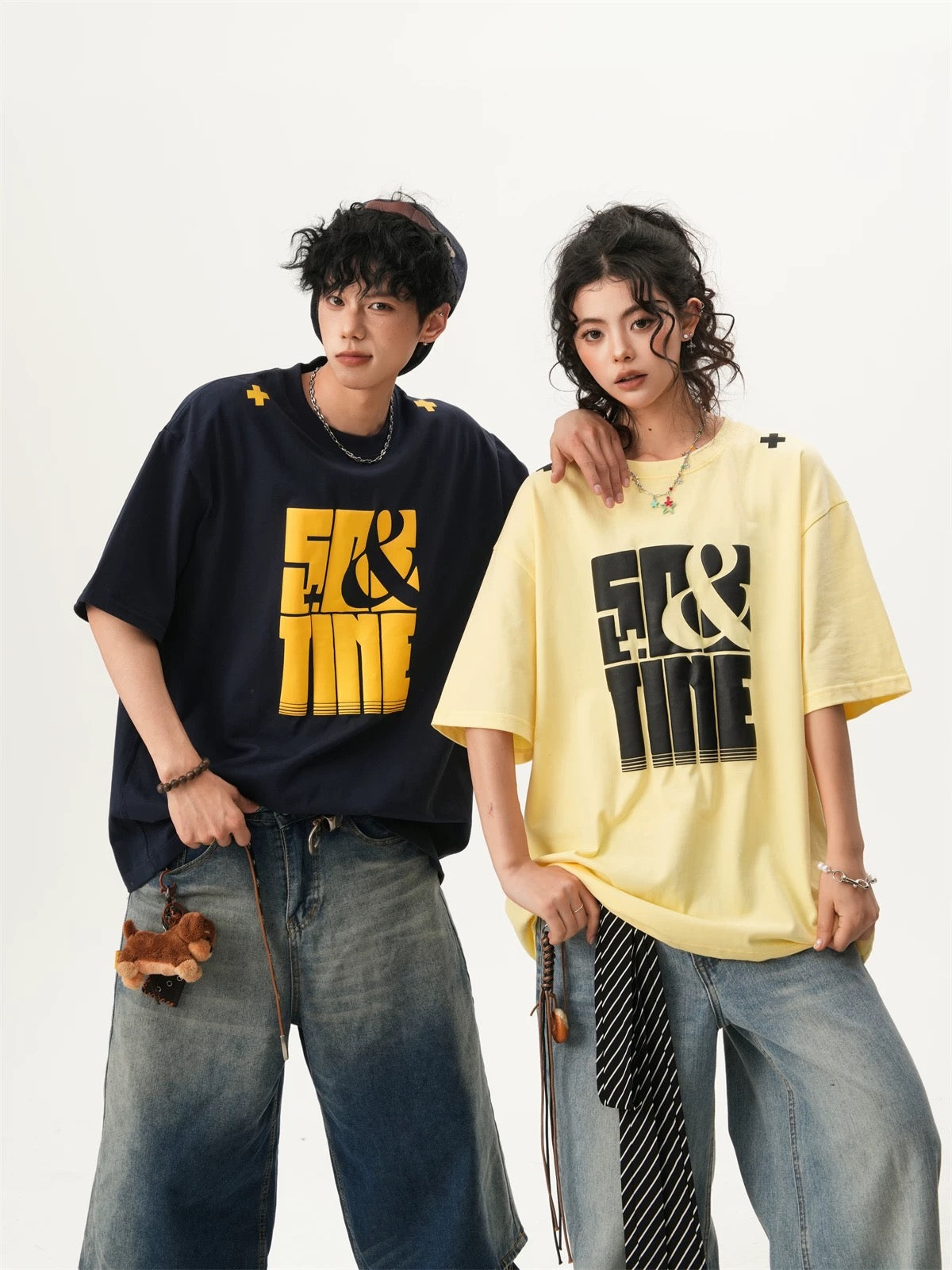 Foam Letter Graphic Tee Unisex Summer Casual