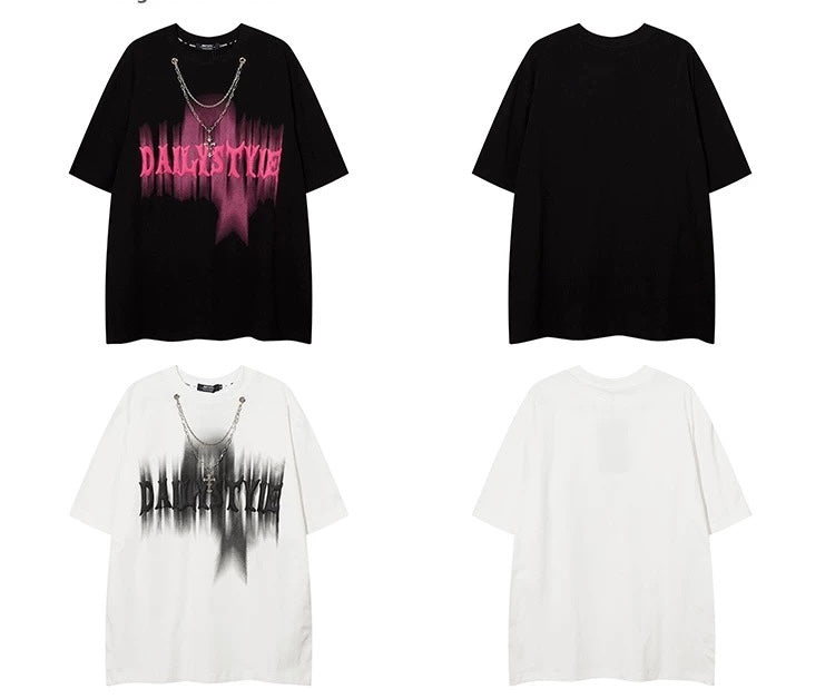Oversized Necklace Decor Graphic T-shirt