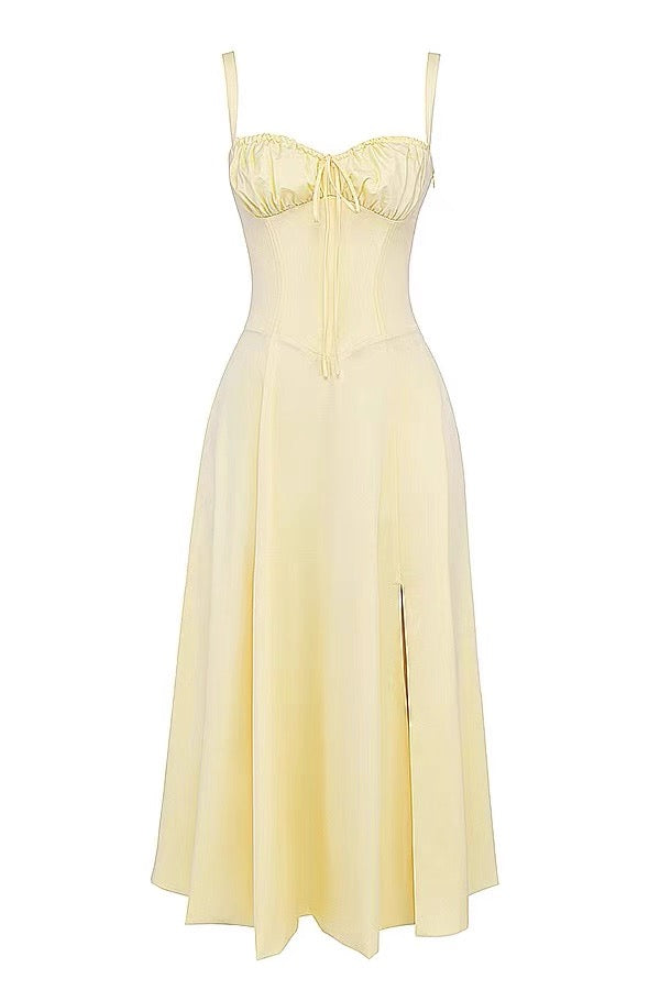 Sexy Cinched Waist Slim Slit Midi Dress