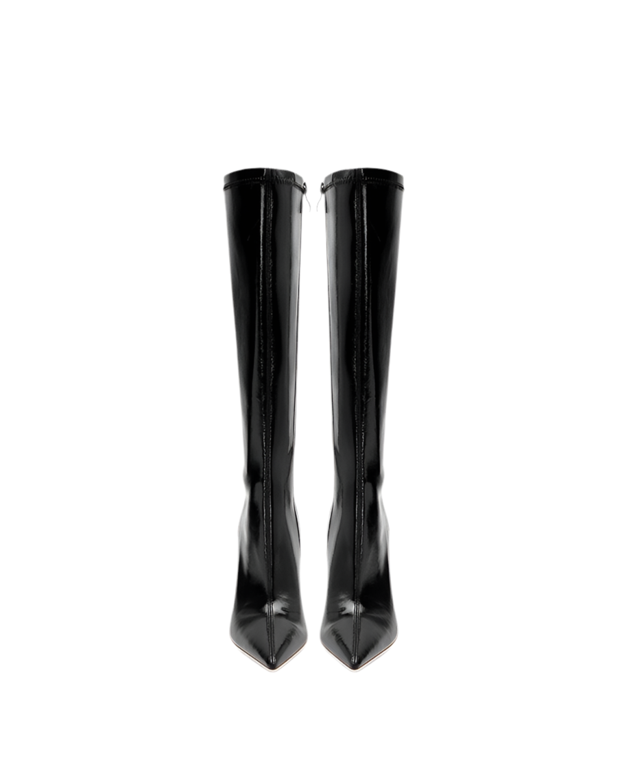 Sleek Leather Stiletto Zipper Knee Boots