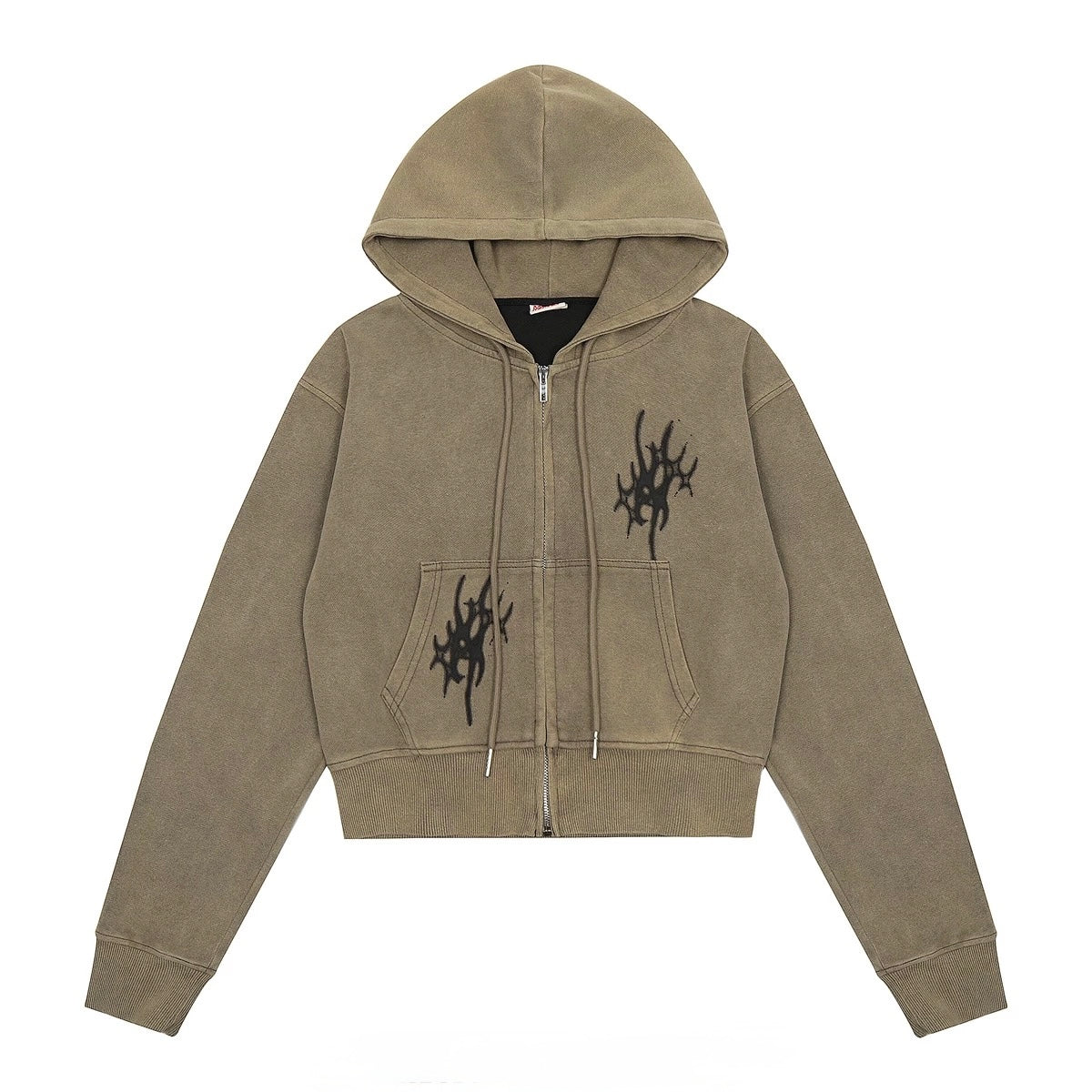 Washed Flame Graphic Zipper Hoodie