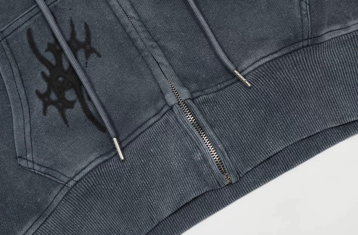 Washed Flame Graphic Zipper Hoodie