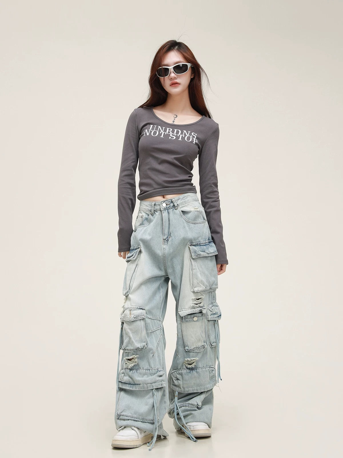 Unisex Multi-Pocket Ripped Cargo Pants