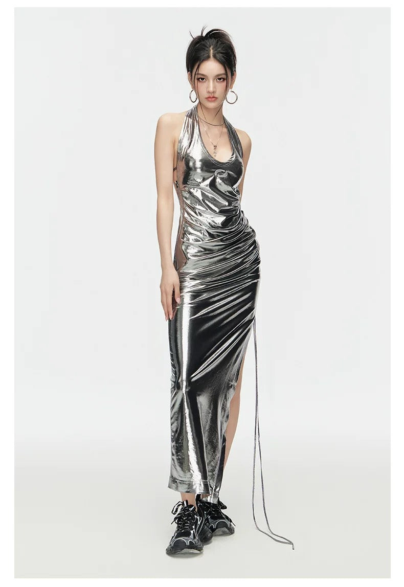 Metallic Silver Slip Dress