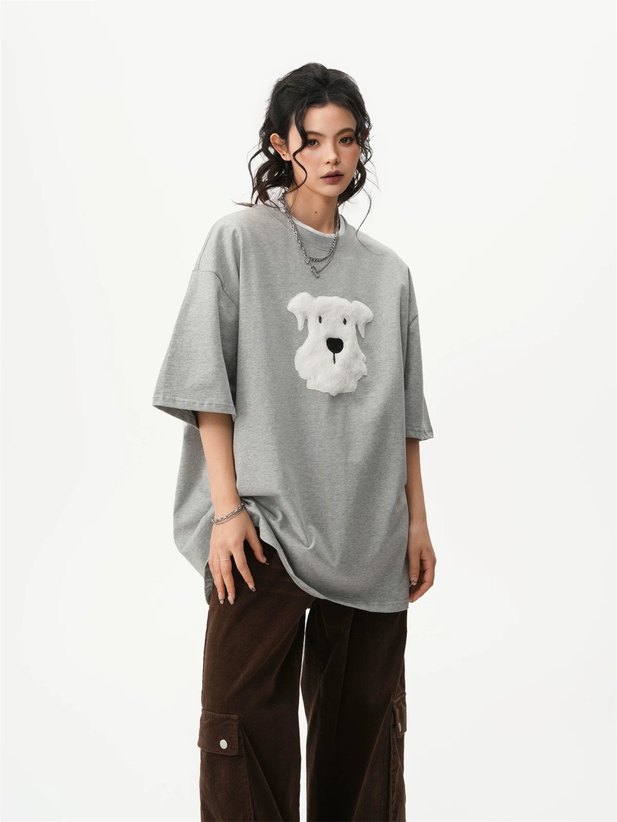 Oversized Crew Neck Puppy Graphic T-shirt