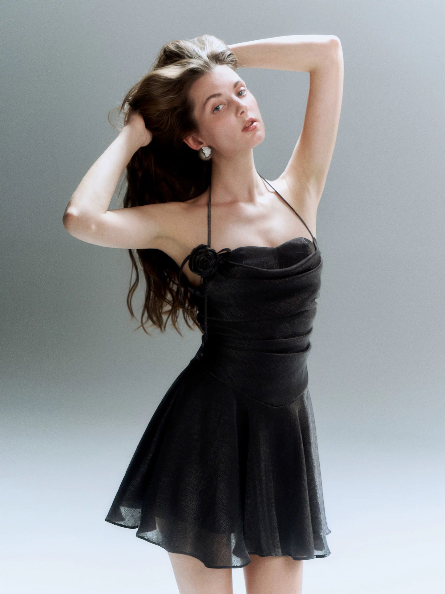 Midnight Satin Halterneck Slip Dress