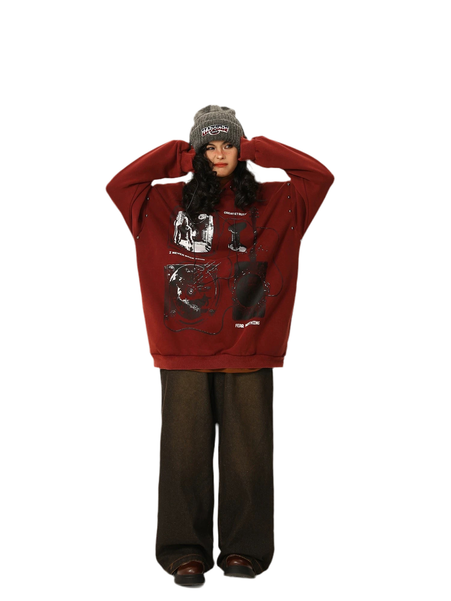 Red Streetwear Oversized Graphic Hoodie
