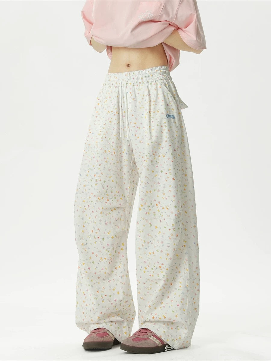 Unisex Summer Casual Star Print Wide Leg Pants