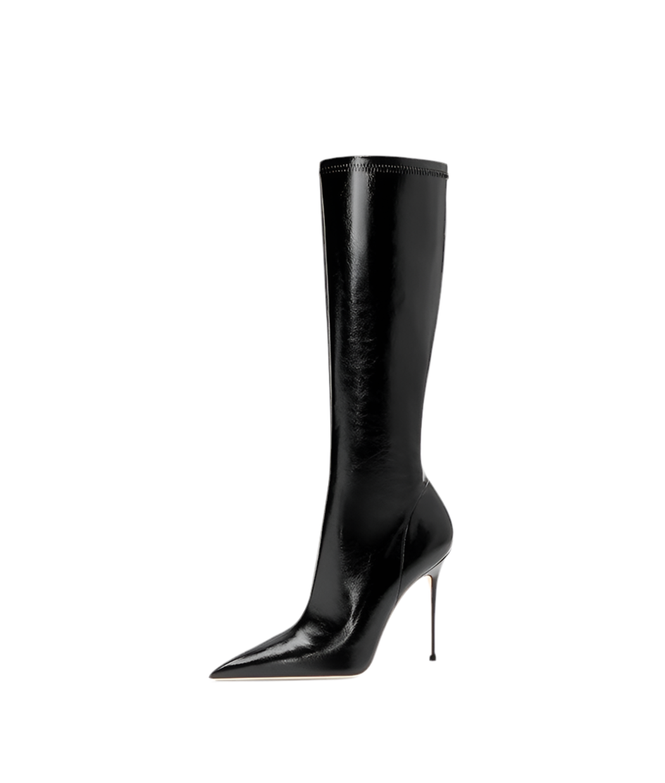 Sleek Leather Stiletto Zipper Knee Boots