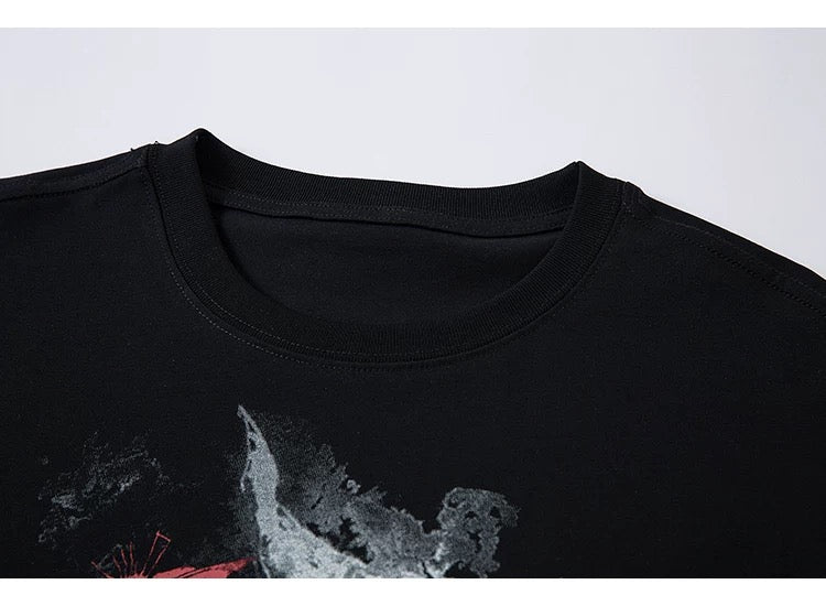 Oversized Ink Print Raven Graphic T-shirt