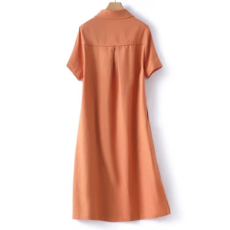 Terracotta A-Line Polo Shirt Dress With Pockets