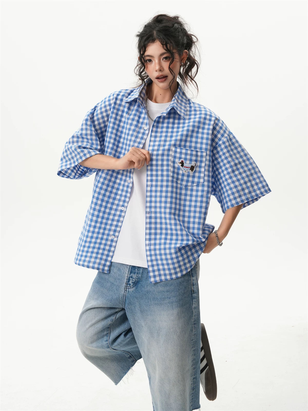 Unisex Plaid Cuban Collar Summer Casual Shirt