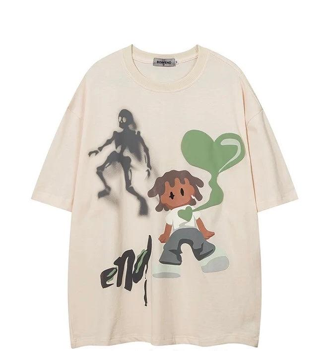 Oversized Cartoon Couple Graphic Casual Anime Tee
