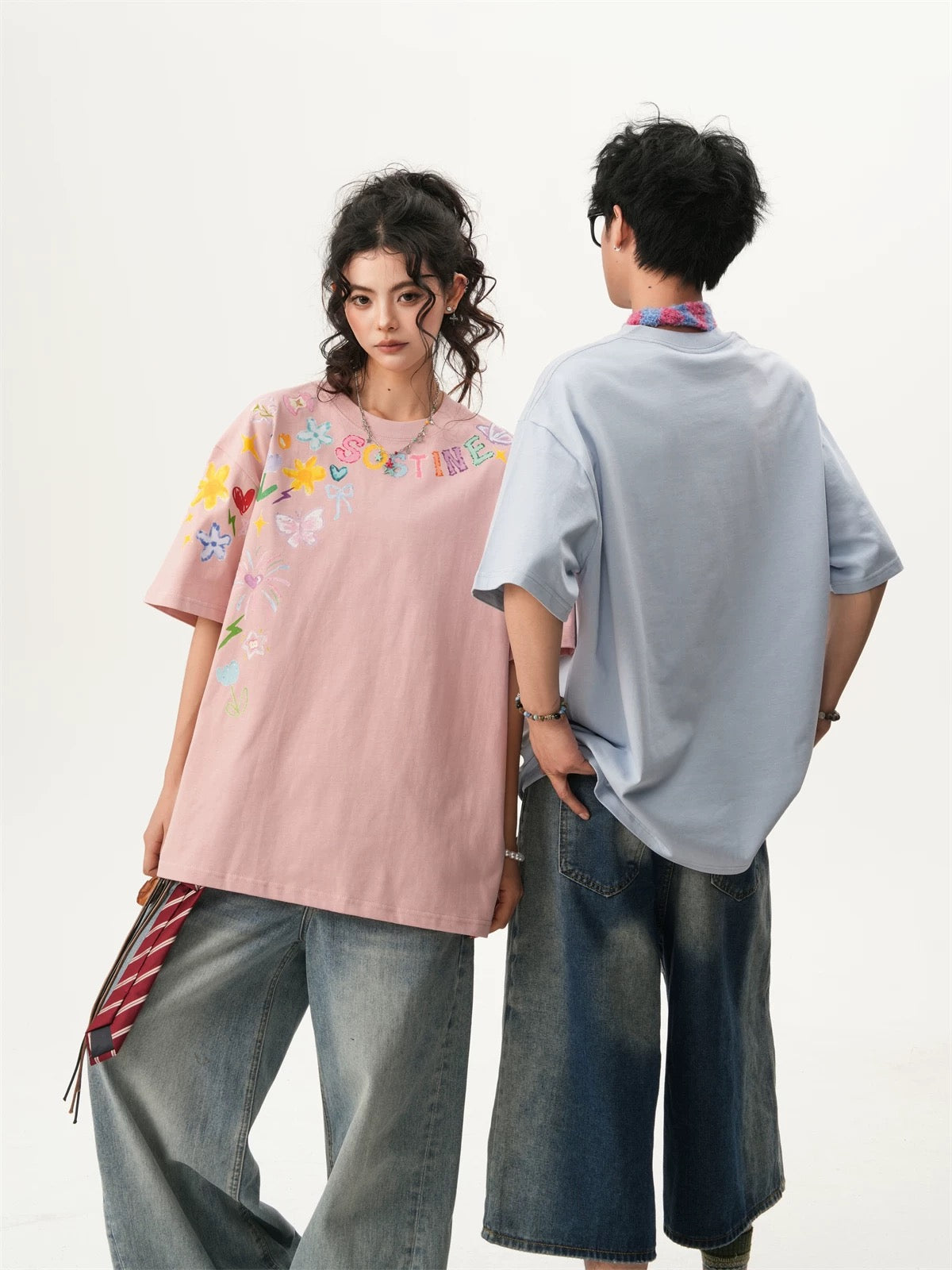Cartoon Graffiti Couple Tee Summer Casual