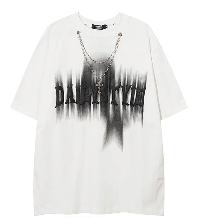 Oversized Necklace Decor Graphic T-shirt