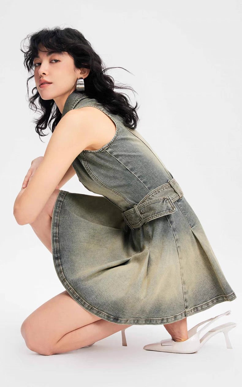 Vintage Denim Dress with Belt