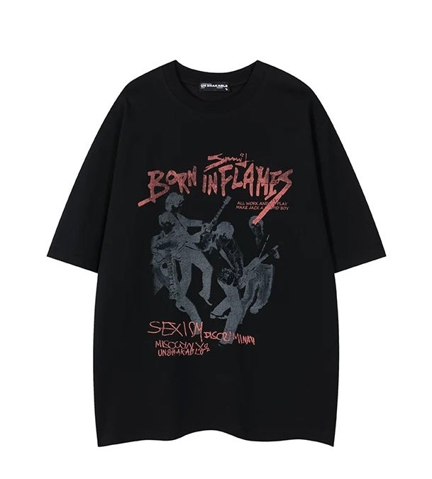 Casual High Street Rock Band Graphic Oversized Tee