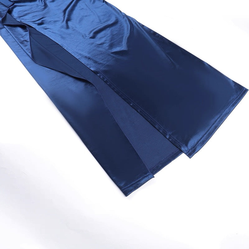 Spaghetti Strap Satin Slit Prom Dress