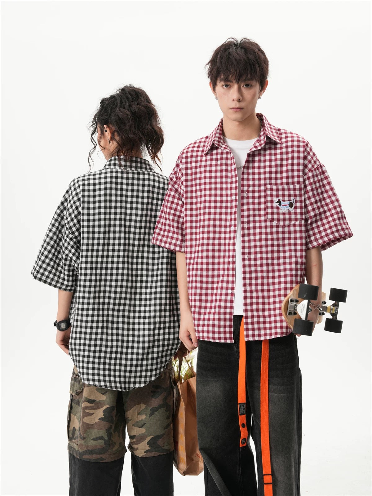 Unisex Plaid Cuban Collar Summer Casual Shirt
