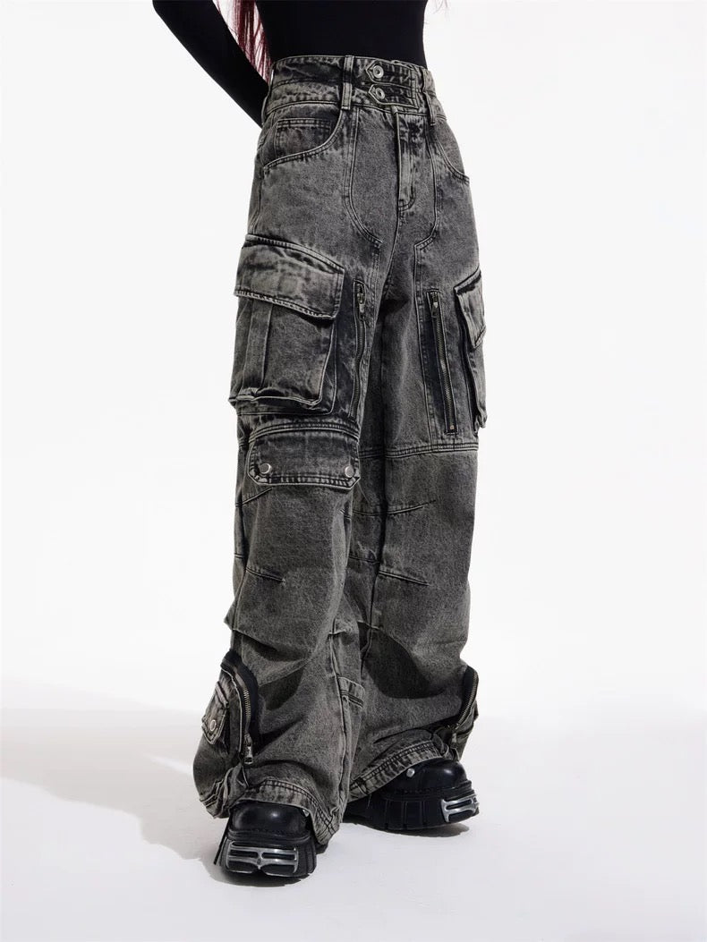 Denim Cargo Wide Leg Pants