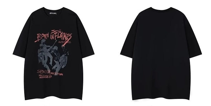 Casual High Street Rock Band Graphic Oversized Tee