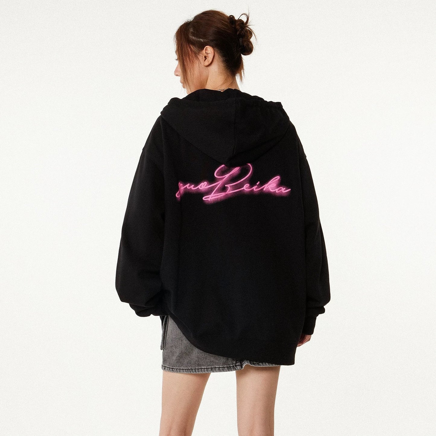 Velvet Shadow Neon Letter Hoodie
