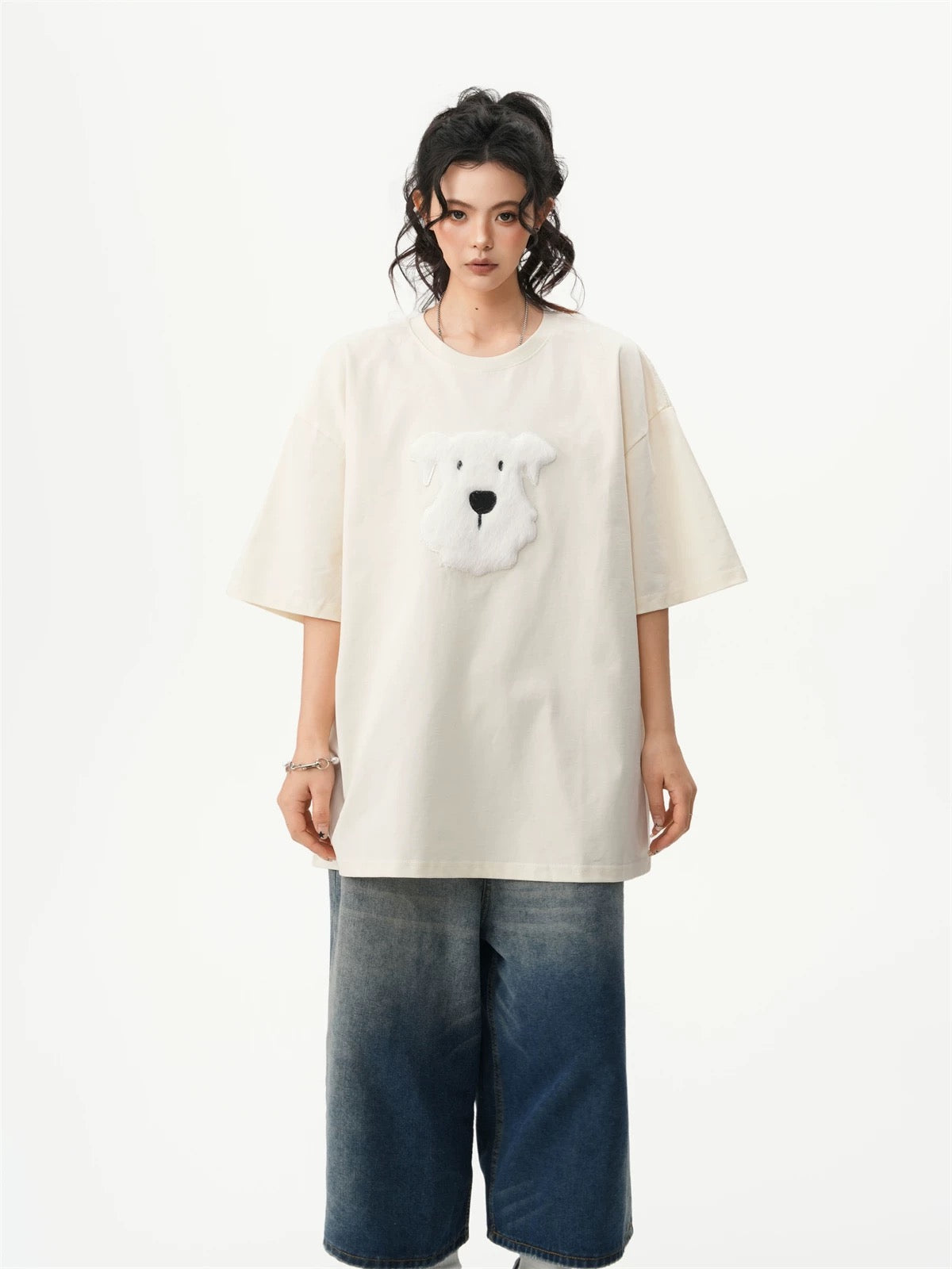 Oversized Crew Neck Puppy Graphic T-shirt