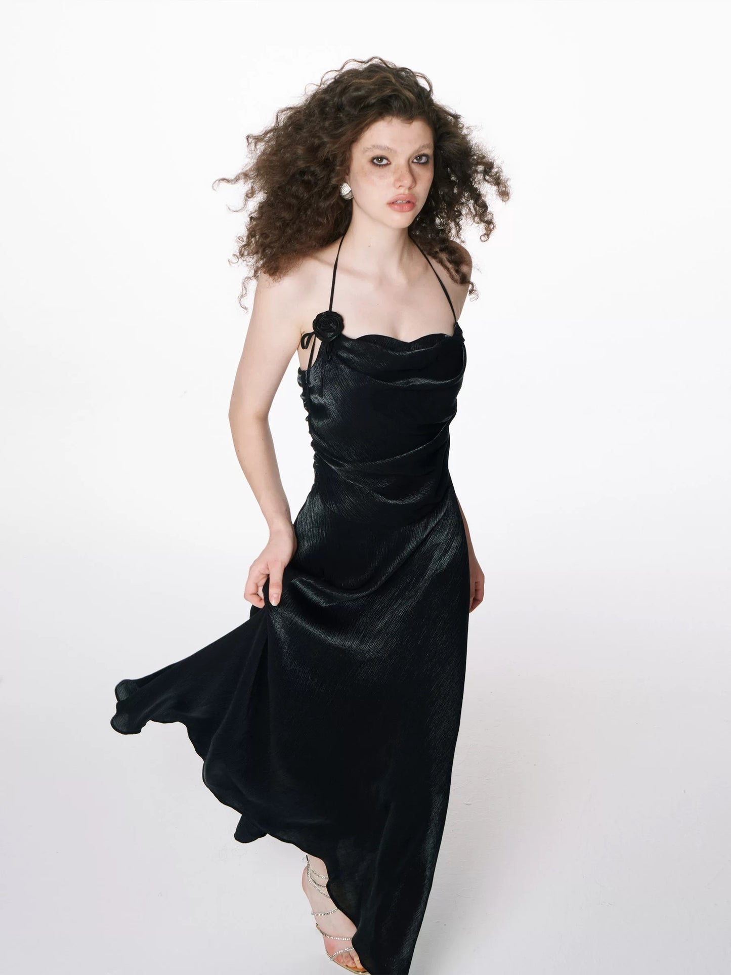 Midnight Satin Halterneck Slip Dress