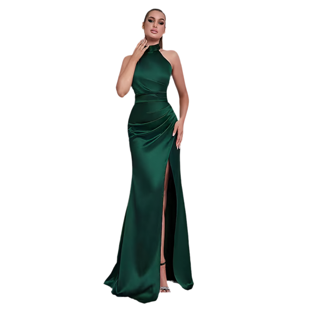 Sleek Halter Neck Tie Satin Dress