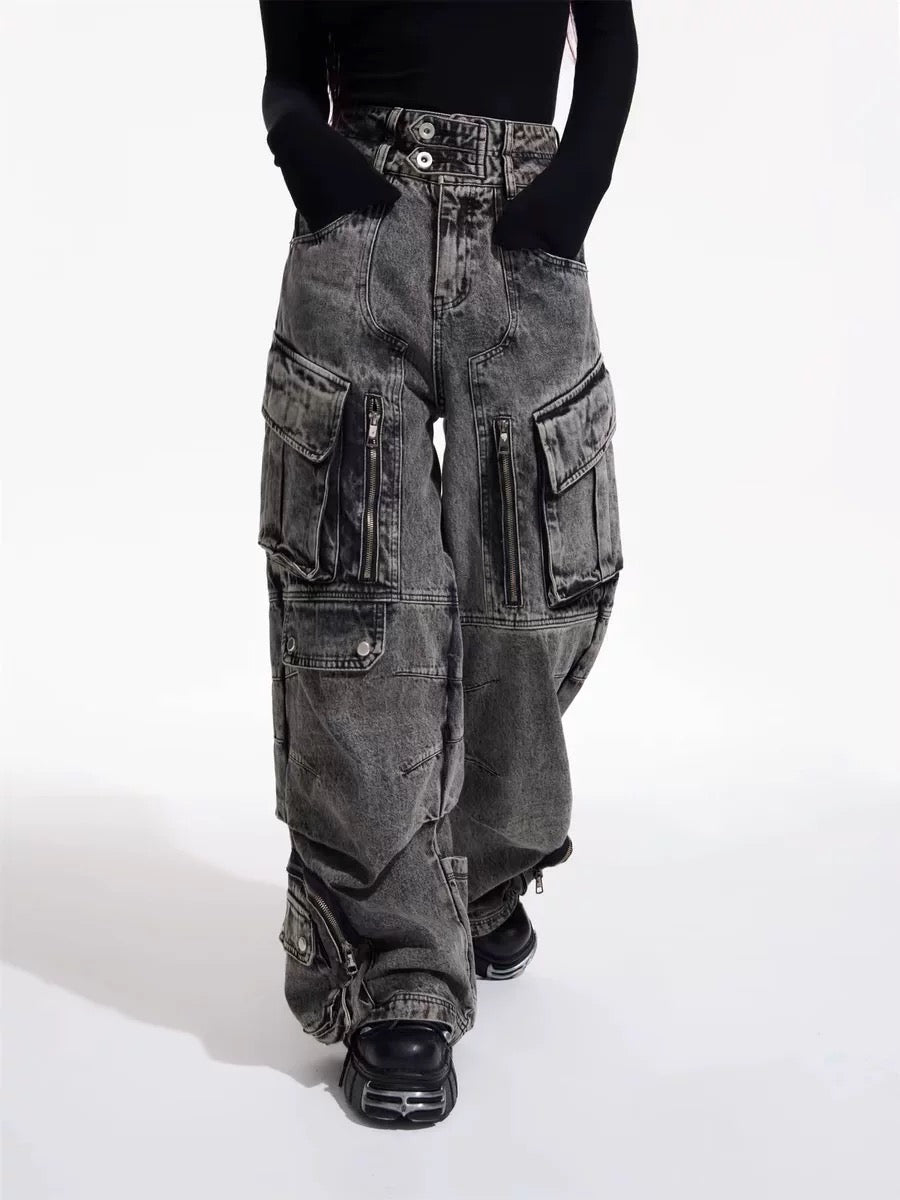 Denim Cargo Wide Leg Pants
