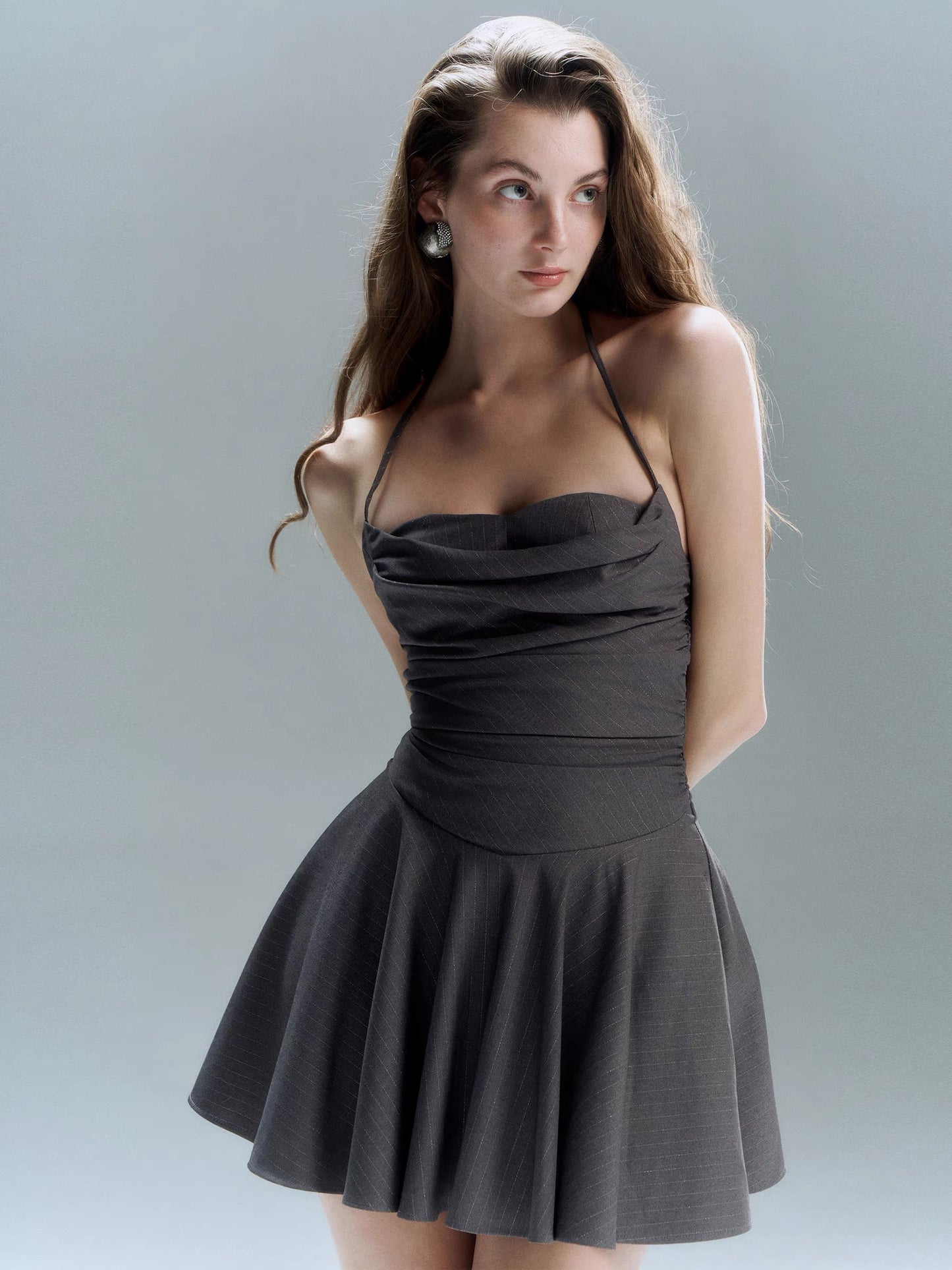 Charcoal Halter Skater A-line Dress