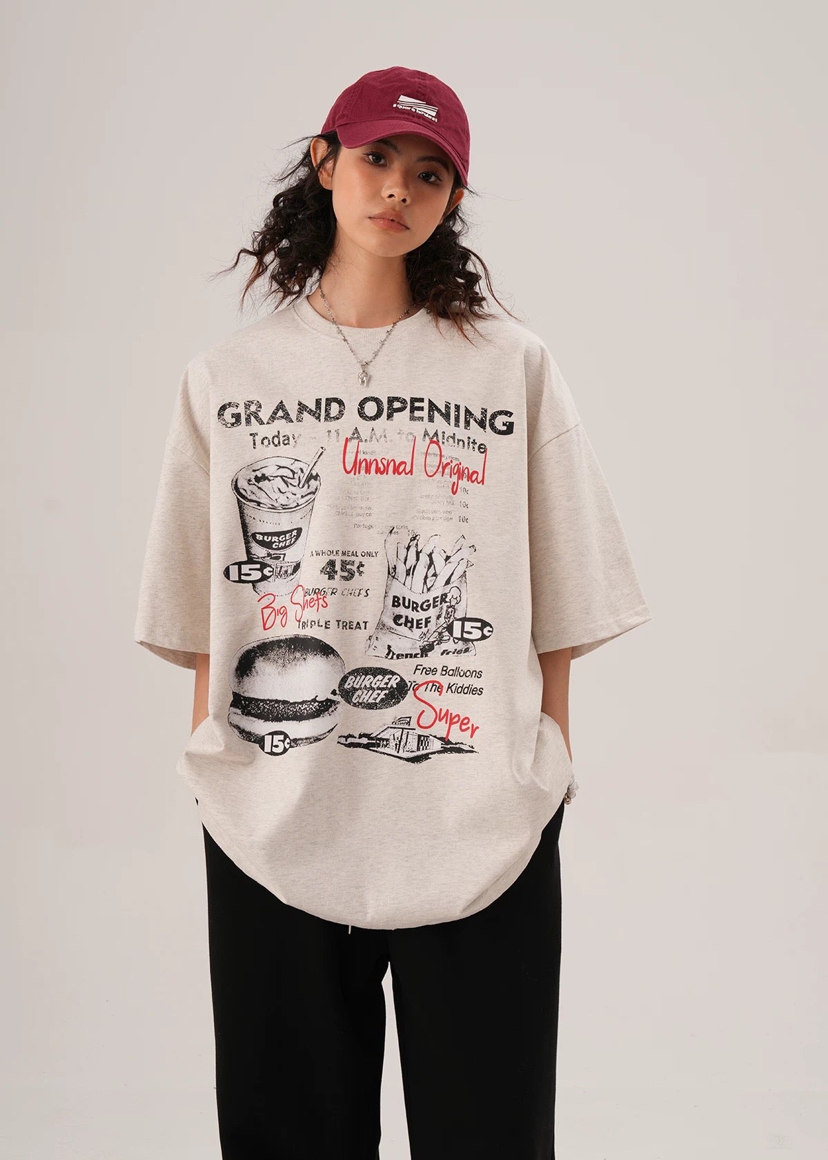 Unisex Summer Casual Retro Burger Graphic Tshirt