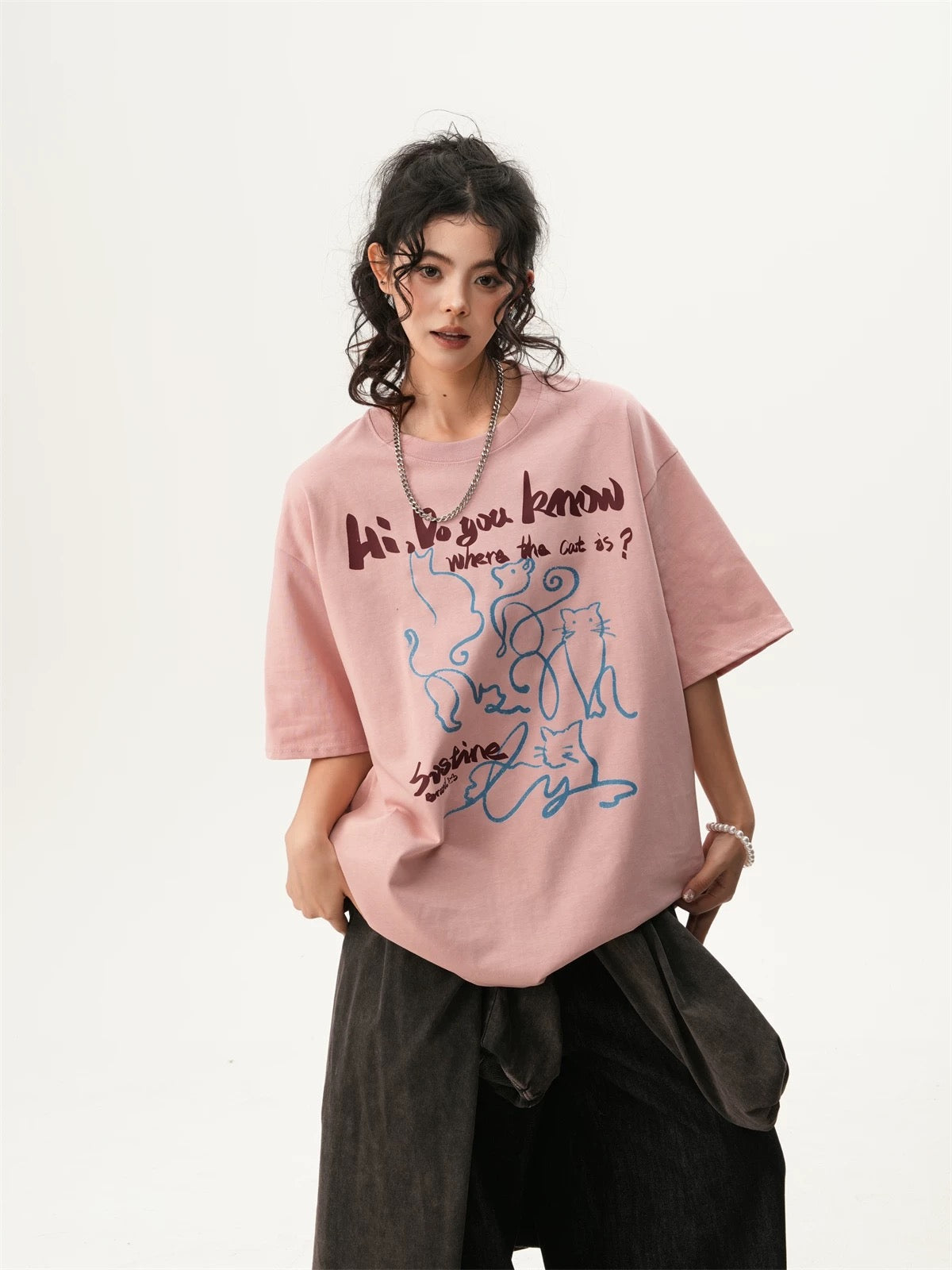 Unisex Hand-Painted Cat Graffiti T-shirt