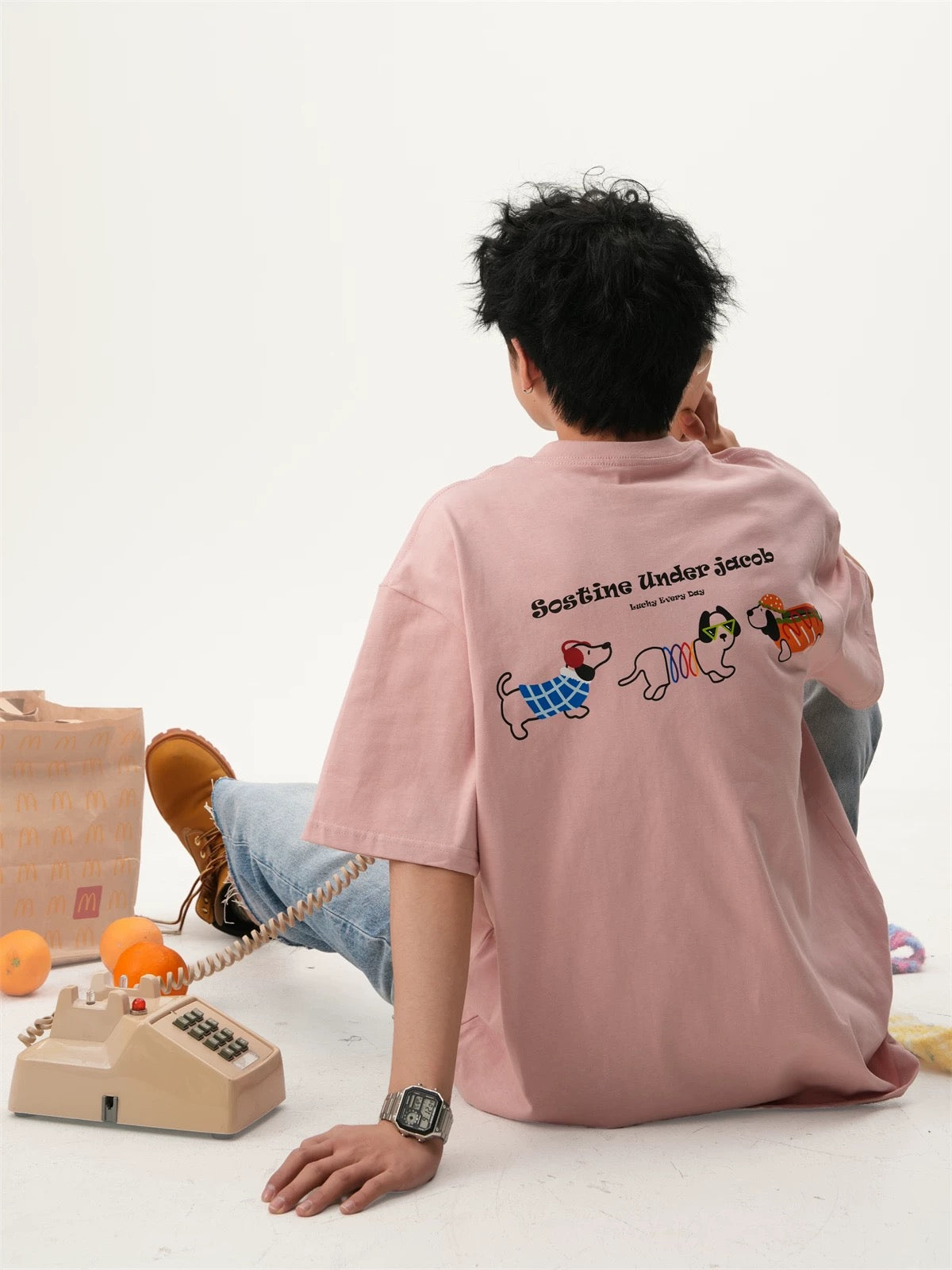 Oversized Crew Neck Dog Graphic T-shirt