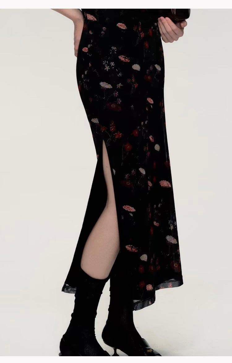 Oil-Painted Black Spaghetti Strap Dress