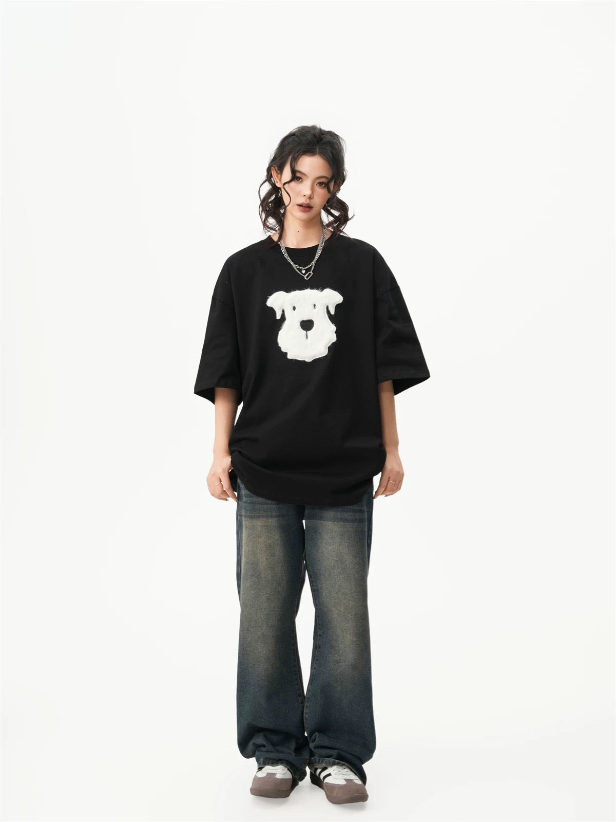 Oversized Crew Neck Puppy Graphic T-shirt