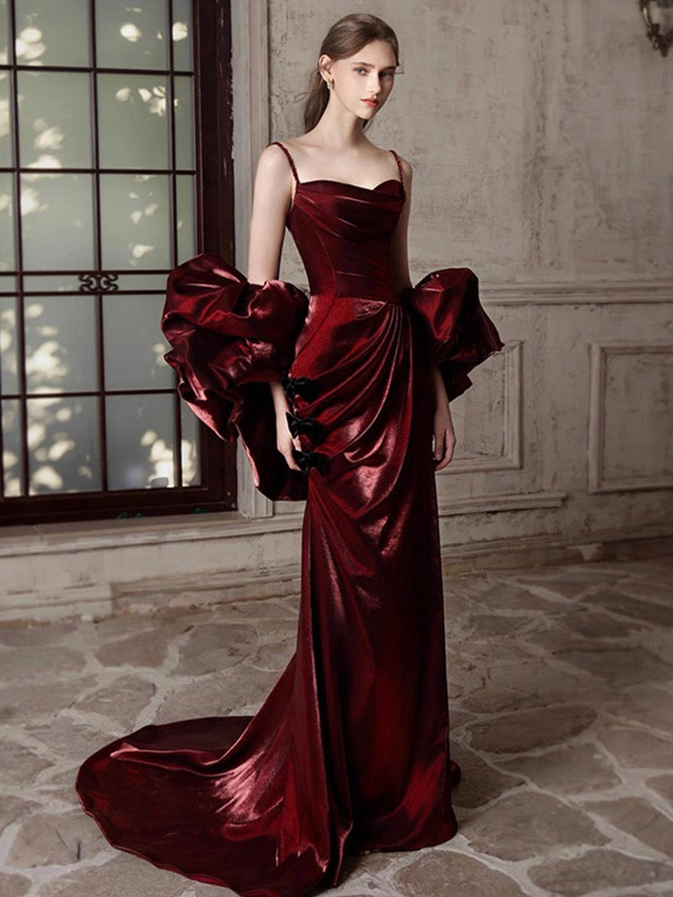 Luxury Burgundy Ruffle Fishtail Dress
