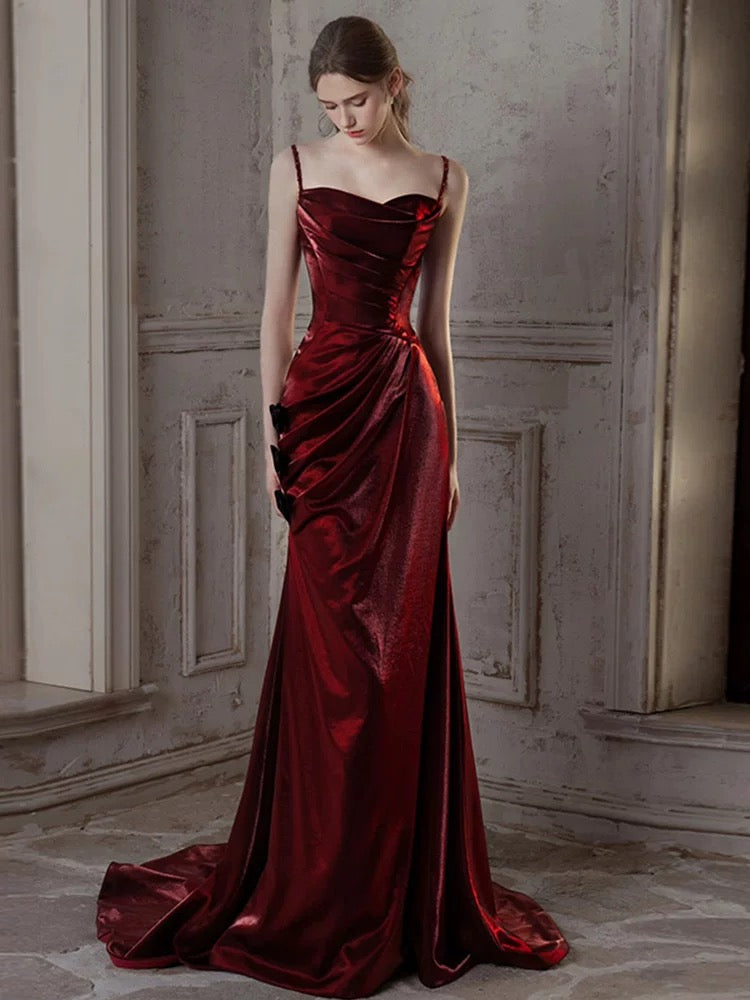 Luxury Burgundy Ruffle Fishtail Dress