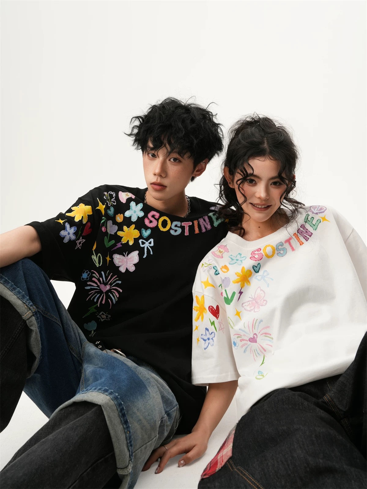 Cartoon Graffiti Couple Tee Summer Casual