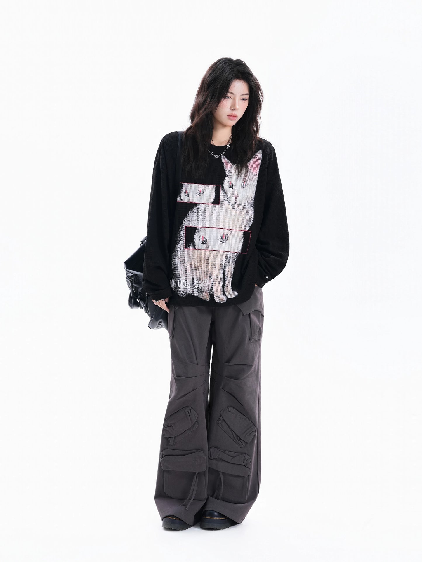 Retro Cat Vibes Oversized Crewneck