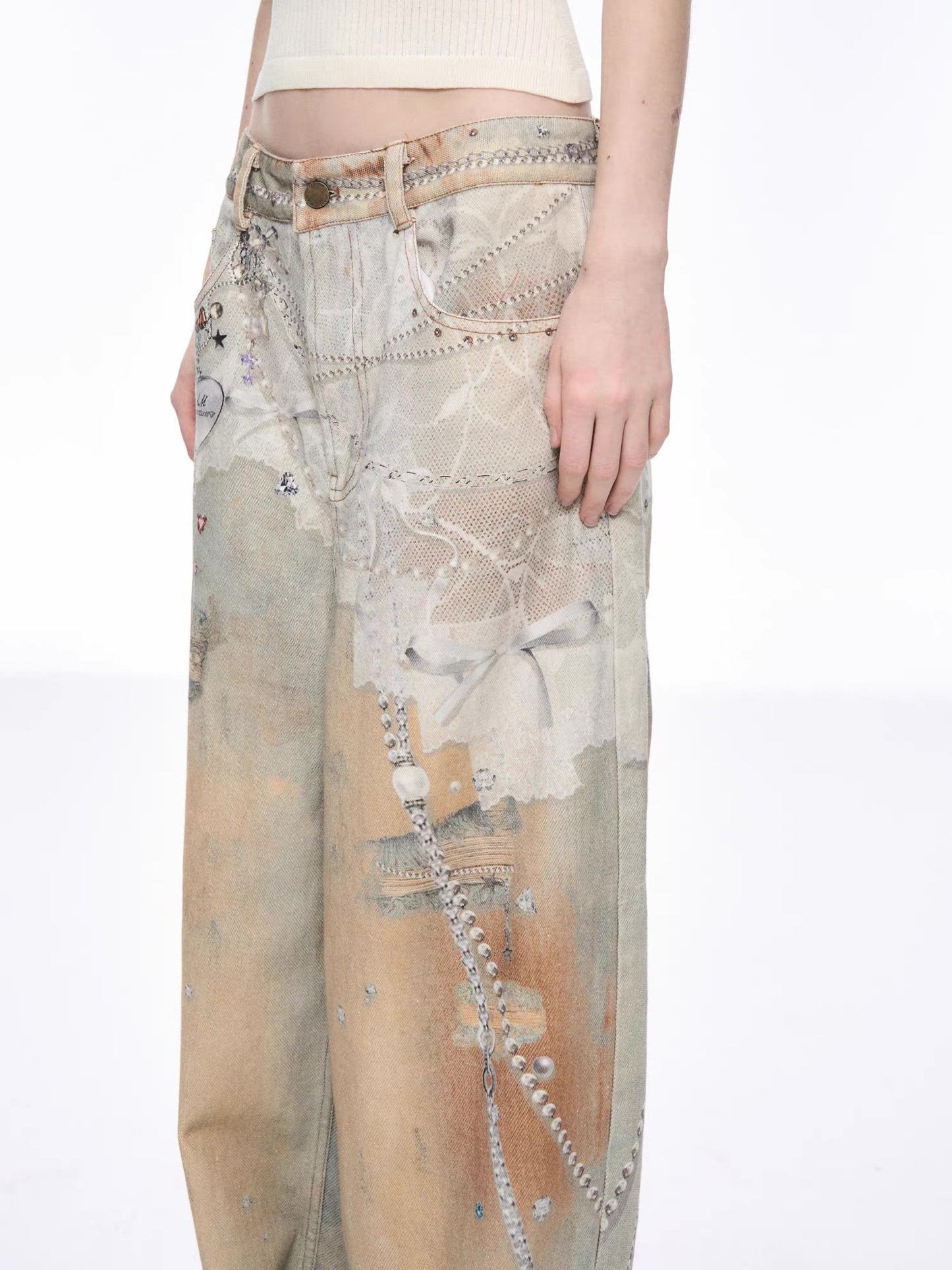 Hand-Painted Wide-Leg Jeans