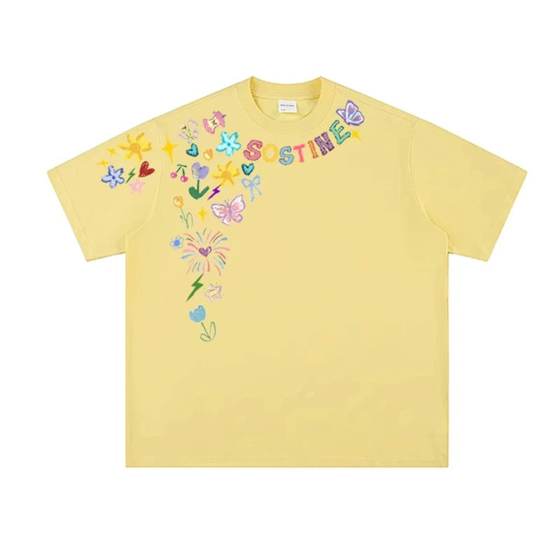 Cartoon Graffiti Couple Tee Summer Casual