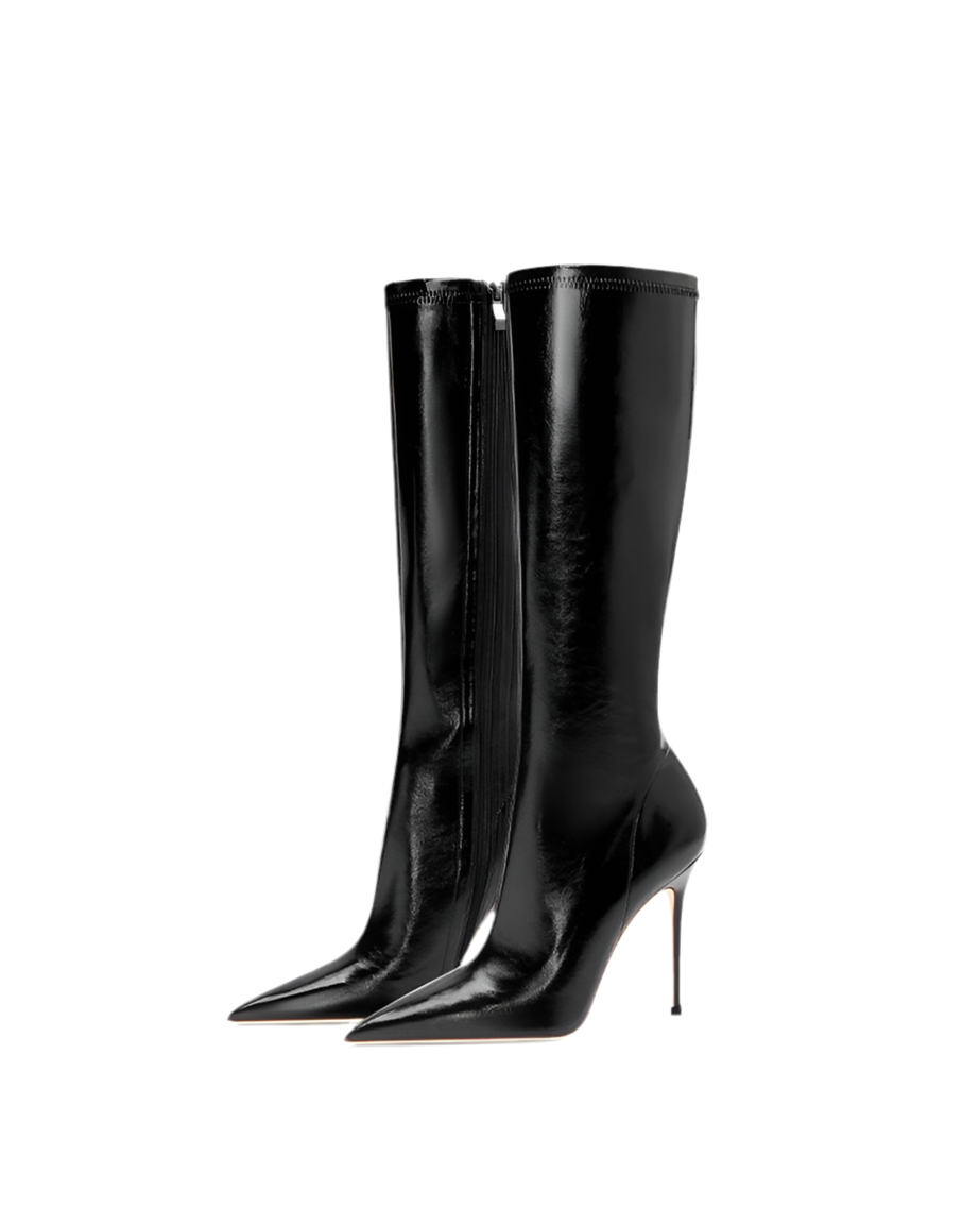 Sleek Leather Stiletto Zipper Knee Boots