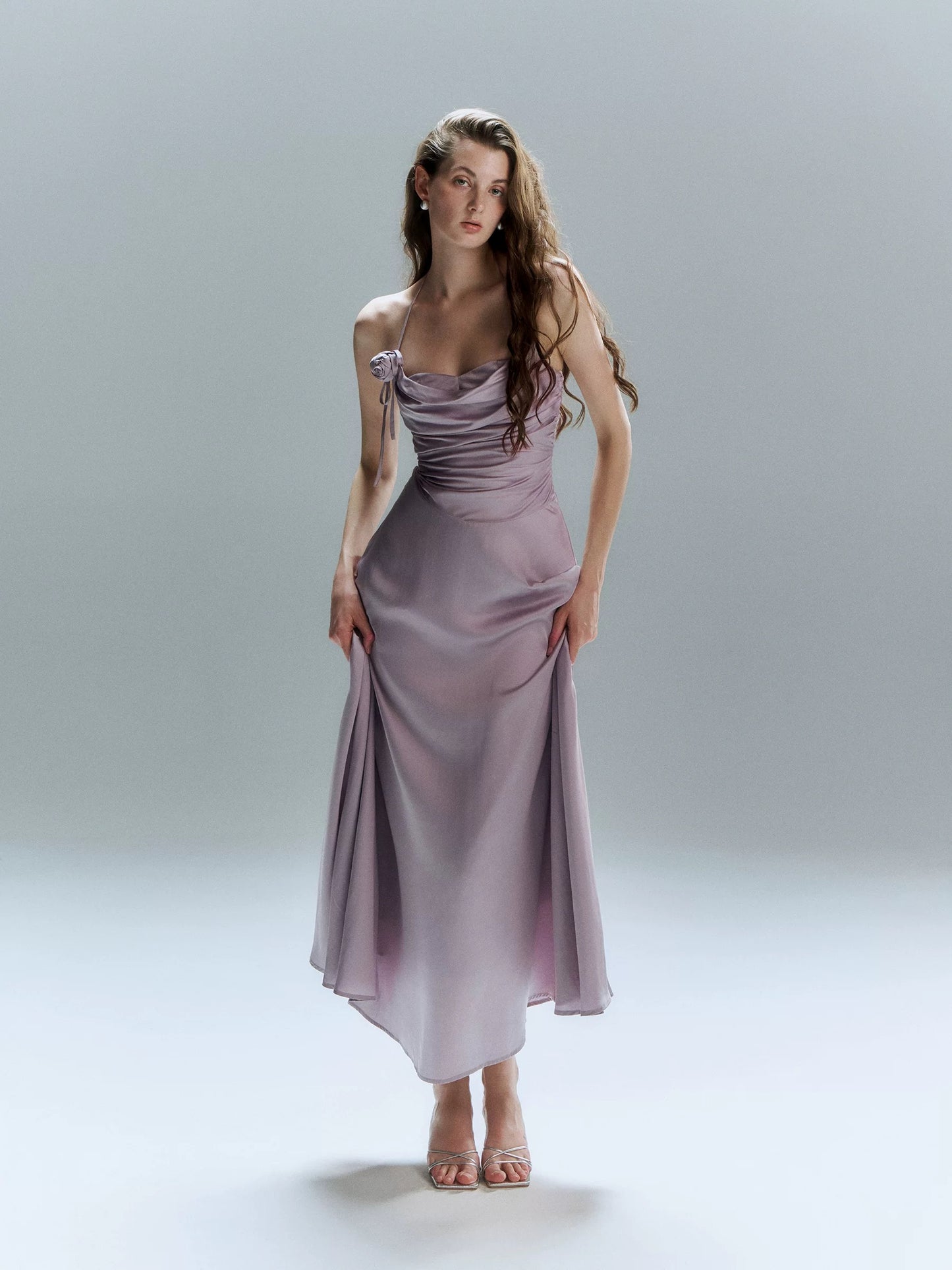 Twilight Bloom Satin Mini Dress