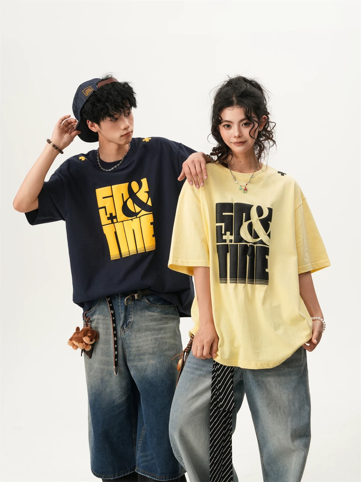 Foam Letter Graphic Tee Unisex Summer Casual