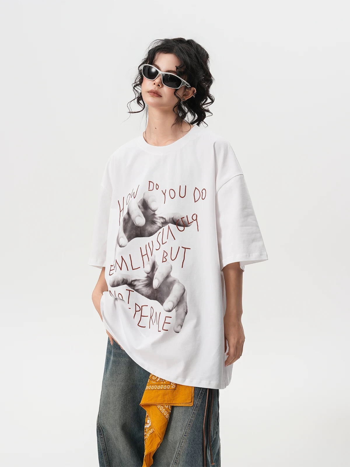 Retro Palm Print Cotton T-Shirt