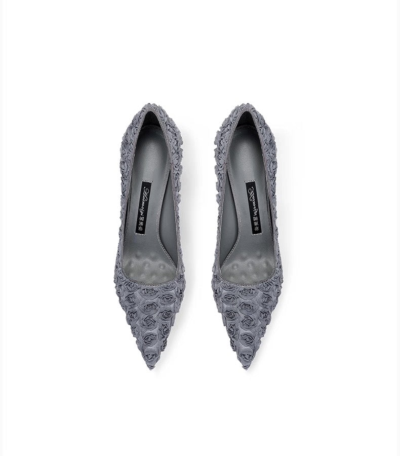 Rose Bloom Textured Stiletto Pumps
