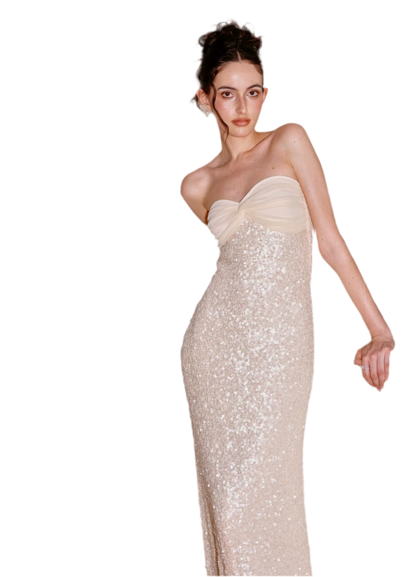Ethereal Sequin Draped Maxi Dress